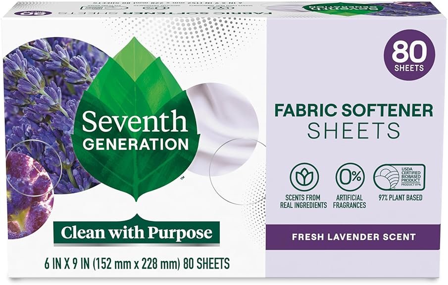 Seventh Generation Dryer Sheets Laundry Fabric Softener, Fresh Lavender Scent, 80 Sheets - Product Image