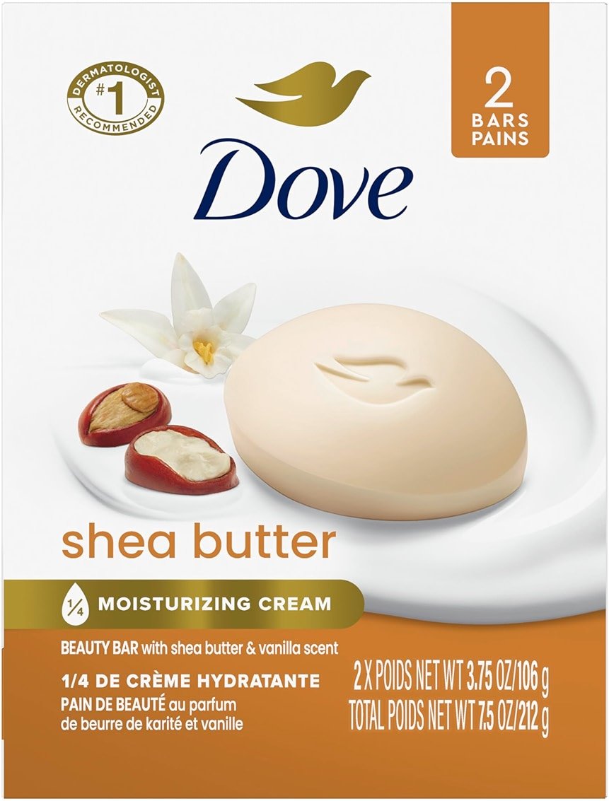 Dove Beauty Bar Gentle Skin Cleanser Shea Butter 2 Bars Moisturizing for Gentle Soft Skin Care More Moisturizing Than Bar Soap 3.75 oz - Product Image