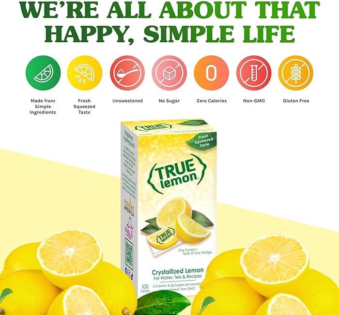 TRUE LEMON Water Enhancer, Bulk Dispenser, 100 Count (Pack of 1), 0 Calorie Drink Mix Packets For Water, Sugar Free Lemon Flavoring Powder Packets - Product Image