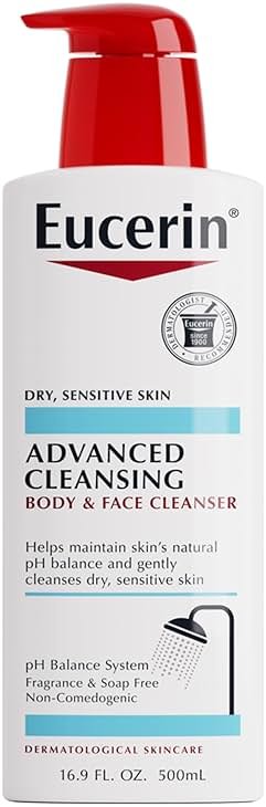 Eucerin Advanced Repair Cleansing Body and Face Cleanser, Gentle Face and Body Wash for Normal to Dry, Sensitive Skin, Soap Free and Unscented, 16.9 FL OZ Bottle - Product Image