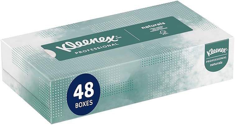 Kleenex Professional Naturals Facial Tissue, Bulk (21601), 2-Ply, White, Flat Boxed Format, Designed for Business (125 Tissues/Box, 48 Boxes, 6,000 Sheets/Case) - Product Image