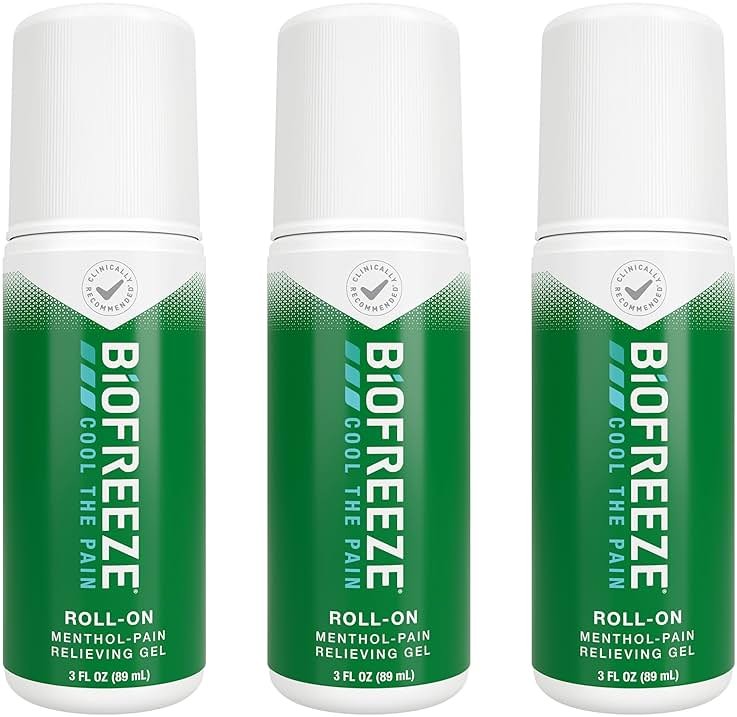 Biofreeze Roll On Pain Relief for Knee, Neck, Hip, Joint, Shoulder, & Simple Backache, Arthritis Pain Reliever, Sore Muscle Relief, Roll On Menthol Gel 3 Fl Oz (Pack of 3) - Product Image