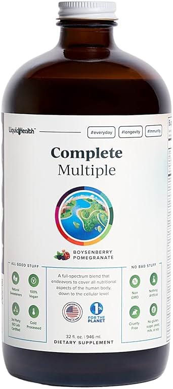 LIQUIDHEALTH Complete Multiple Adult Liquid Multivitamin - Essential Vitamins, Minerals & Nutrients, Immune Support, Gut Health, Energy, Detox - Made in USA, Vegan, Non-GMO, Sugar-Free (32 oz) - Product Image