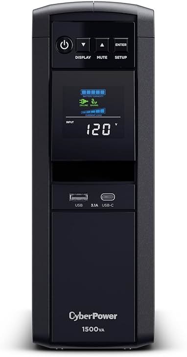 CyberPower CP1500PFCLCD PFC Sinewave UPS Battery Backup and Surge Protector, 1500VA/1000W, 12 Outlets, AVR, Mini Tower, UL Certified - Product Image