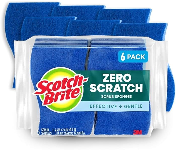 Scotch-Brite Zero Scratch Scrub Sponge, 6 Kitchen Sponges for Cleaning Around the Home, Bathroom & More, Scratch-free Dish Scrubber, Multi-surface Safe, Best for Nonstick Pots and Pans - Product Image