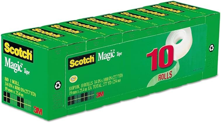 Scotch Magic Tape 810P10K, 3/4" x 1000", 1" Core, Invisible Matte Finish, 10-Pack Refill Rolls for Permanent Paper Mending - Product Image