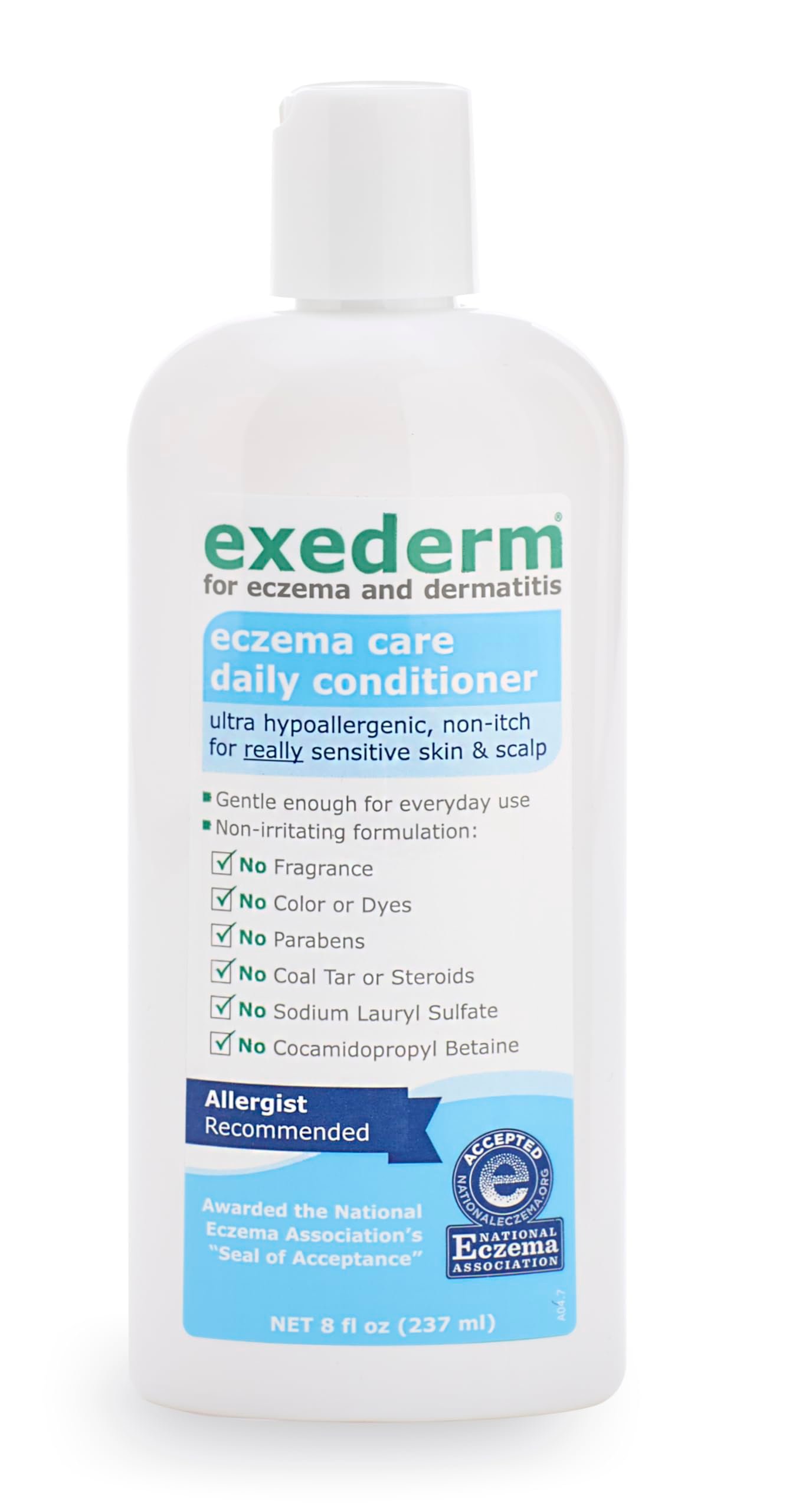 Exederm Conditioner for Eczema & Seborrheic Dermatitis, 8 Fl Oz, Ultra Sensitive Non-Irritating Formula, Moisturizing Daily Hair Care for Soft, Manageable Hair, Hypoallergenic, Paraben & Sulfate Free - Product Image