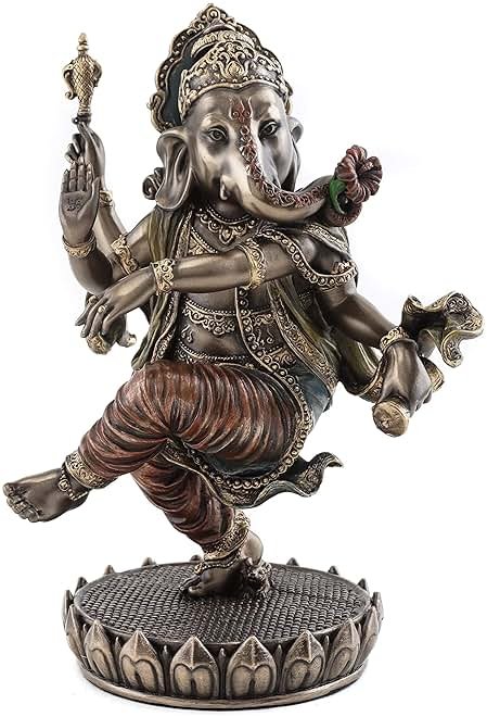 Top Collection Dancing Ganesh on Lotus Pedestal Statue- Lord of Success Sculpture in Cold Cast Bronze - 8-Inch Elephant Figurine - Product Image