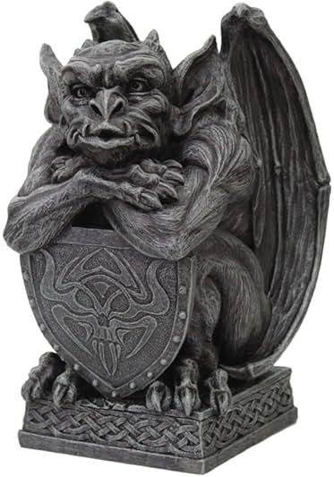 PTC 6.5 Inch Resin Medieval Gargoyle with Shield Protection Statue - Product Image
