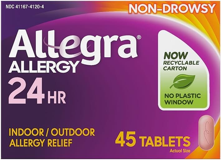 Allegra Adult 24-Hour Allergy Relief Tablets, Non-Drowsy Indoor and Outdoor Allergy Medicine, 180 mg Fexofenadine HCI Antihistamine Pill, 45-Count - Product Image