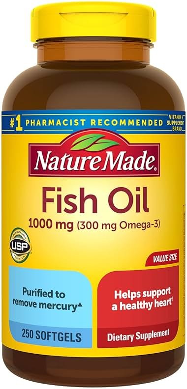 Nature Made Fish Oil Omega 3 Supplements, 1000mg Softgels, Omega 3 Fish Oil for Healthy Heart Support, 250 Softgels, 125 Day Supply - Product Image
