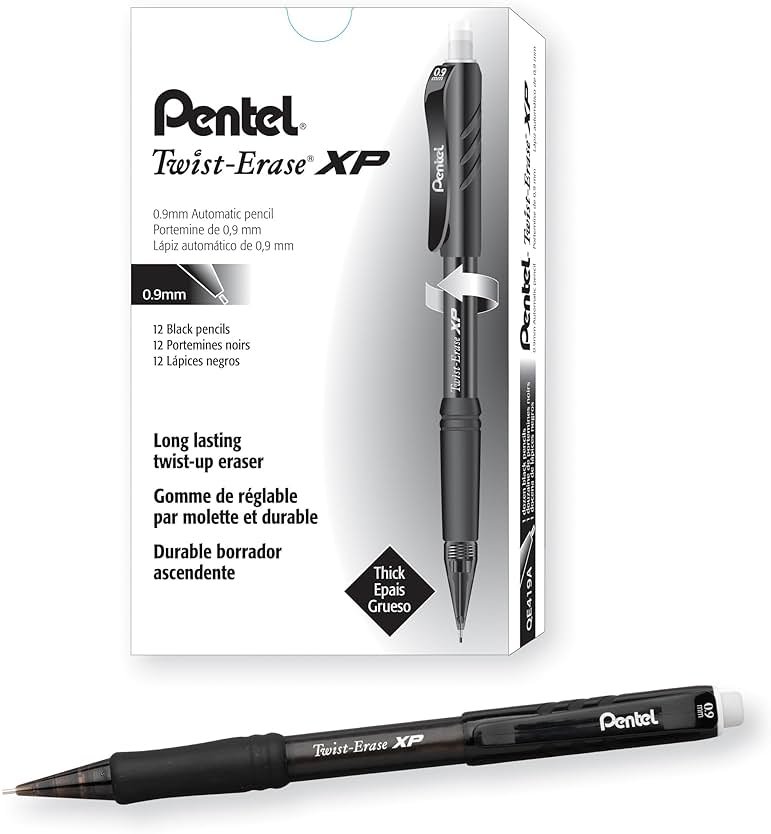 Pentel QE419A Twist-Erase Express Mechanical Pencil .9mm Black, Box of 1 Dozen - Product Image