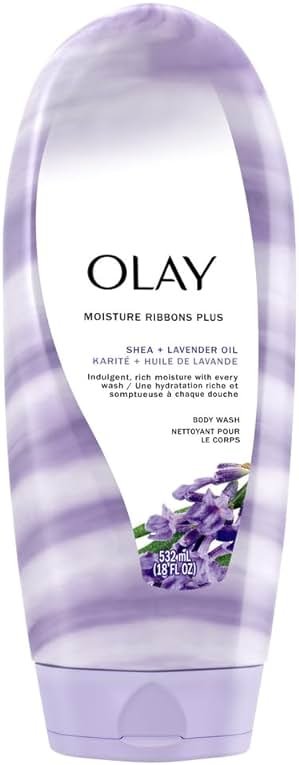 Olay Body Wash for Women, Moisture Ribbons Plus, Deep Conditioning & Moisturizing Formula, Long Lasting Smooth Soft Skin, For All Skin Types, Shea Butter & Lavender Oil Scent, 18 fl oz - Product Image