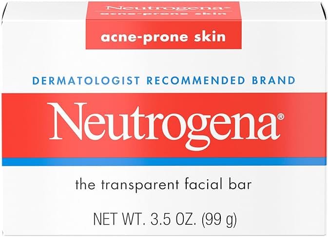 Neutrogena Facial Cleansing Bar for Acne-Prone Skin, Gentle Non-Medicated Daily Cleanser, Non-Comedogenic Transparent Soap with Glycerin, No Dyes or Detergents, 3.5 oz - Product Image