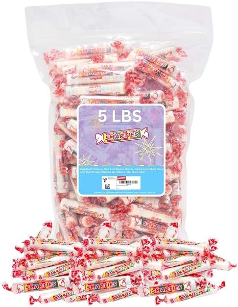 Smarties Candy Bulk Rolls Original Flavor - Gluten & Vegan Free - Classic Sweetness From Family Owned Company Since 1949, Peanut Free & Dairy Free - Perfect Halloween Candy - 5 Pound Bag - Product Image