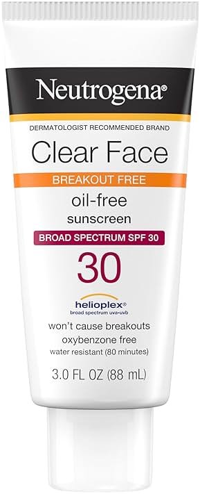 Neutrogena Clear Face Sunscreen for Acne-Prone Skin SPF 30, Broad Spectrum Facial Sunscreen Lotion, Lightweight, Non Comedogenic, Oil-, Fragrance- & Oxybenzone-Free Water Resistant (80 min), 3 fl. oz - Product Image