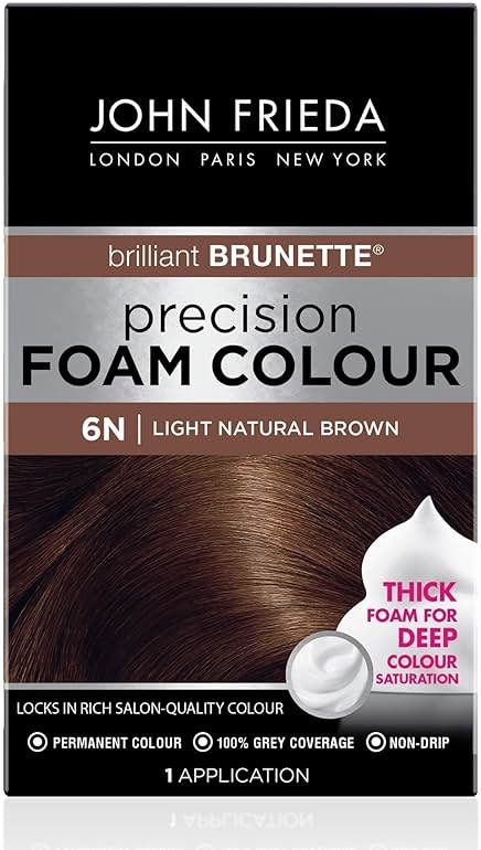 John Frieda Precision Foam Colour, Light Natural Brown 6N, Full-Coverage Hair Color Kit, Anti-Fade Gray Coverage, Deep Color Saturation Hair Dye, 1 Application - Product Image