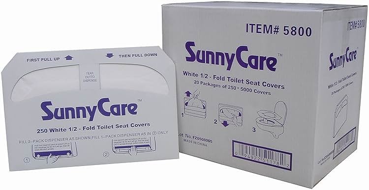 SunnyCare #5800 Half-Fold Paper Toilet Seat Covers, 250 Covers/Box, 20 Boxes/Carton - Product Image