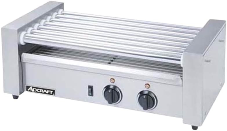 Adcraft RG-07 18 Hot Dog Roller Grill, 7-Roller, Stainless Steel, Flat Top, 560-Watts, 120v, NSF - Product Image