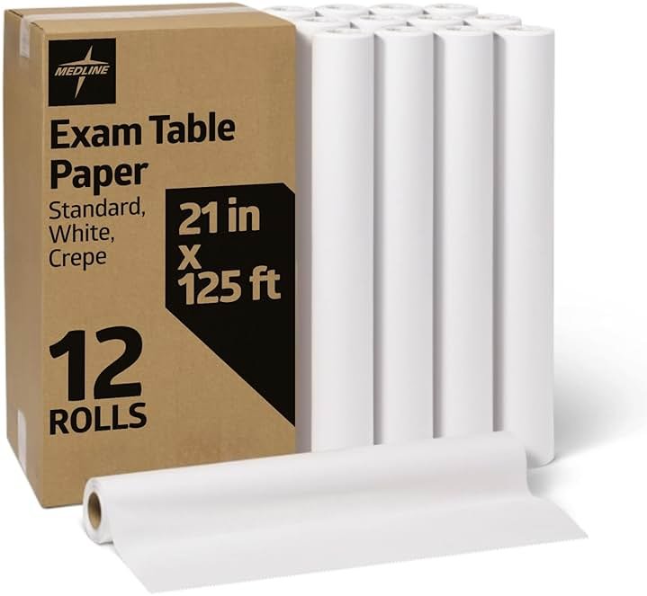 Medline Medical Exam Table Paper, Crepe Table Paper, 21 inches x 125 feet, Case of 12 Rolls - Product Image