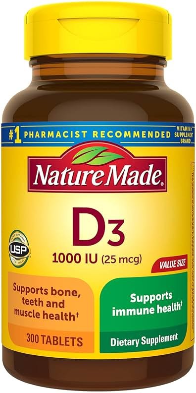 Nature Made Vitamin D3 1000 IU (25 mcg), Vitamin D Supplement for Bone, Teeth, Muscle and Immune Health Support, 300 Tablets, 300 Day Supply - Product Image