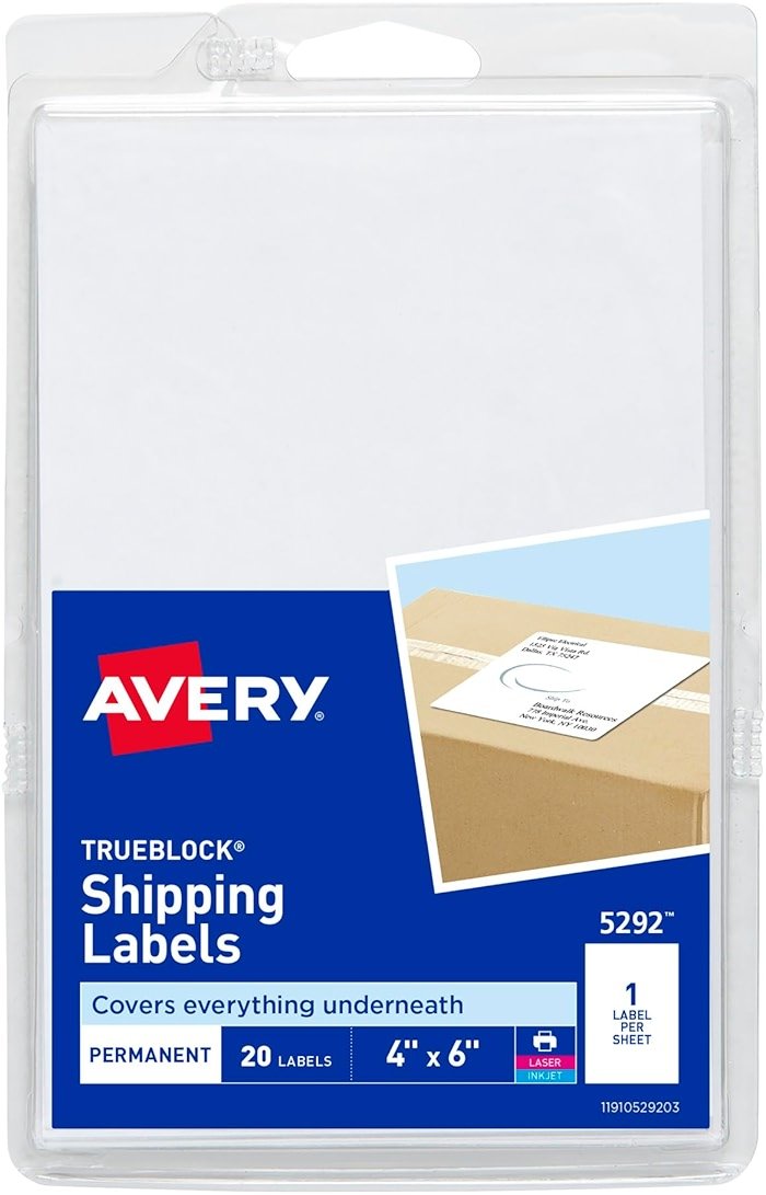 Avery Printable Shipping Labels, 4" x 6", White, 20 Blank Address Labels (05292) - Product Image