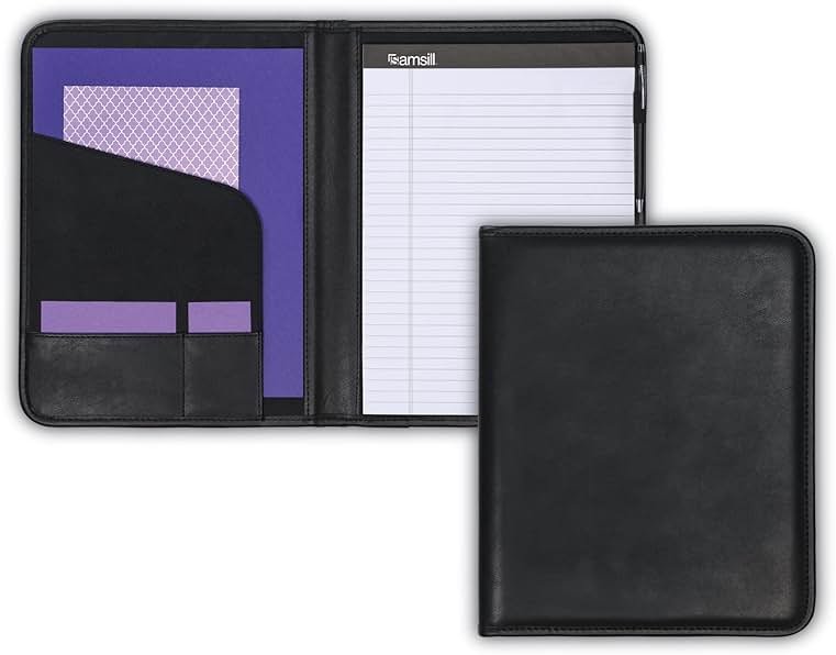 Samsill Professional Padfolio - Faux Leather Portfolio Folder for Men and Women, Leather Padfolio with 8.5 x 11 Writing Pad, Resume Portfolio Folder, Functional Business Portfolio for Meetings and Interviews, Black - Product Image