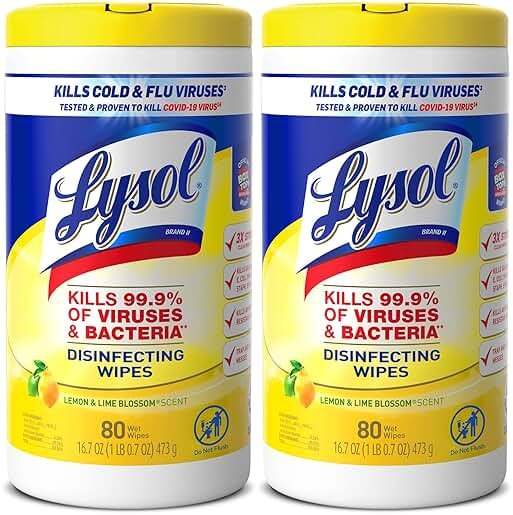 Lysol Disinfectant Wipes Multi-Surface Antibacterial Cleaning Wipes, Dorm Room Essentials For Disinfecting and Cleaning Lemon and Lime Blossom 80 Count (Pack of 2) - Product Image