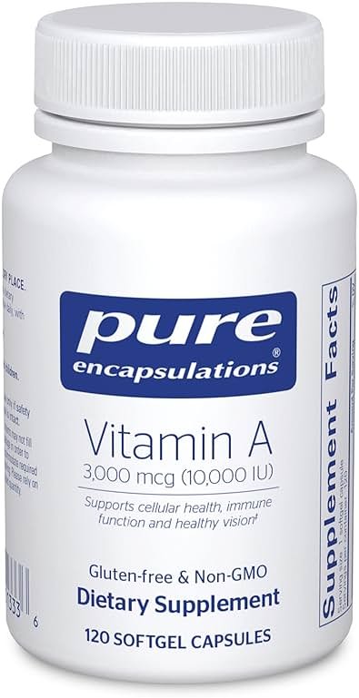 Pure Encapsulations Vitamin A - 3,000 mcg - from Cod Liver Oil - Immune & Vision Support* - Vitamin A Palmitate Supplement - Non-GMO - 120 Softgel Capsules - Product Image