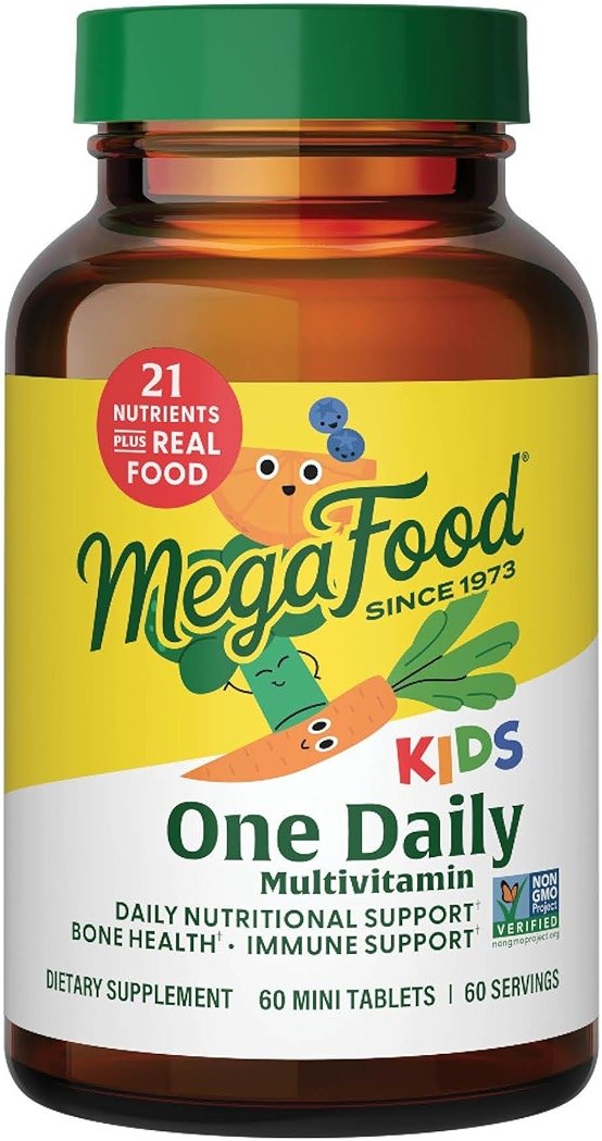 MegaFood Kids One Daily Multivitamin - Convenient Mini Multivitamin for Kids - with Zinc, Vitamins C, B & D - Vegetarian, Gluten Free, Non GMO - 60 Tablets, 60 Servings - Product Image