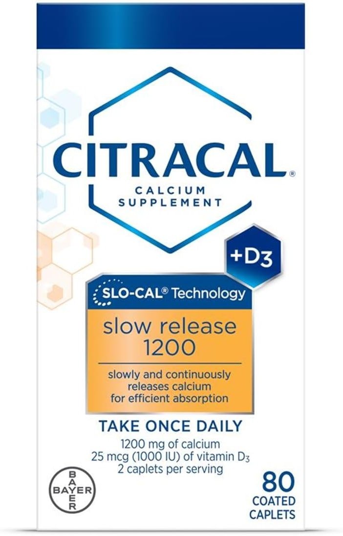 Citracal Slow Release- Calcium 1200 mg with Vitamin D3, Magnesium, Calcium Supplement, Bone Health Support, Take Once Daily Caplet, 80 Count - Product Image