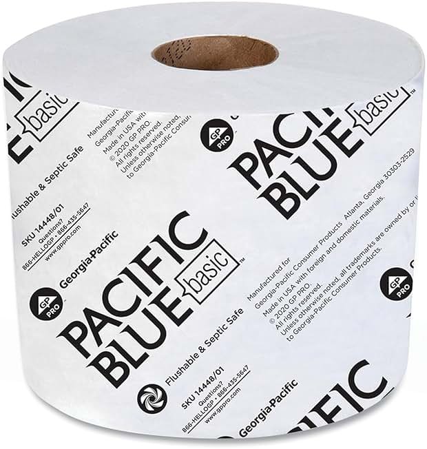 Georgia Pacific, Pacific Blue Basic 1-Ply Toilet Paper, 14448/01, 1,500 Sheets Per Roll, 48 Rolls Per Case - Product Image
