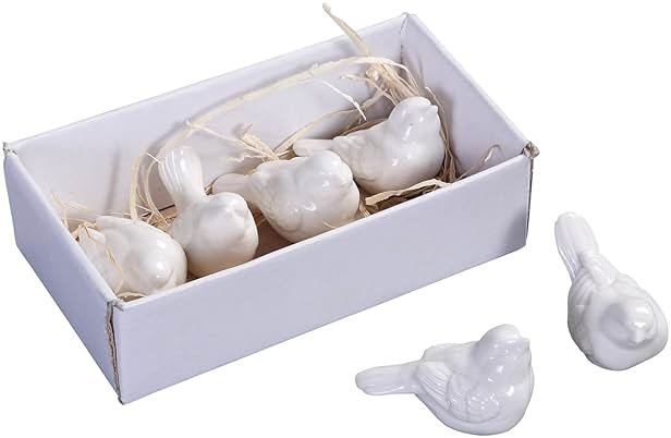 Creative Co-Op Set of 6 White Ceramic Birds - Product Image