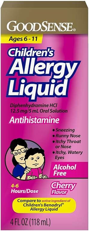 GoodSense Children's Allergy Relief, Liquid Medicine with Diphenhydramine HCl, Cherry Flavor - Product Image