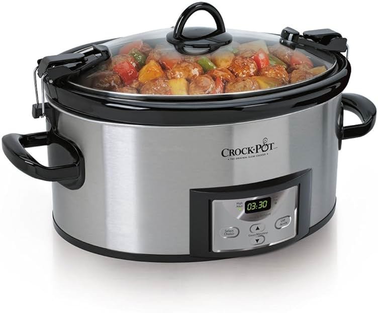 Crock-Pot 6 Quart Cook & Carry Programmable Slow Cooker with Digital Timer Stainless Steel (CPSCVC60LL-S) pack of 1 - Product Image