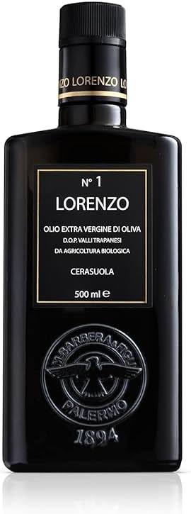Barbera Lorenzo N° 1 Organic Extra Virgin Olive Oil PDO Valli Trapanesi, 16.9 fl oz | Premium Sicilian EVOO from Organic Cerasuola Olives | Bold Fruity Flavor & Cold-Pressed Quality - Product Image