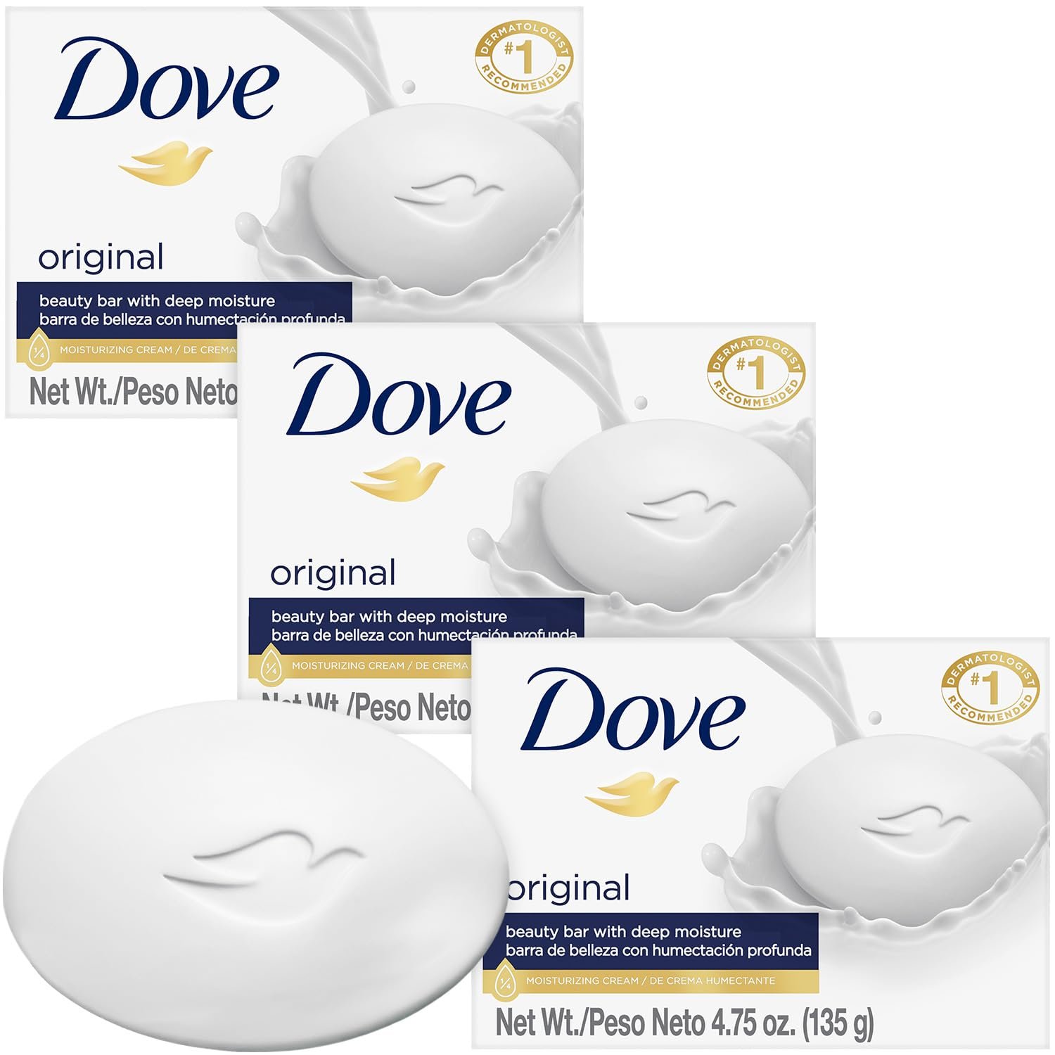 Dove Soap, Original Beauty Bar 3-Pack – 3-in-1 Moisturizing Face, Body & Hand Soap, 4.75 Oz Ea - Product Image