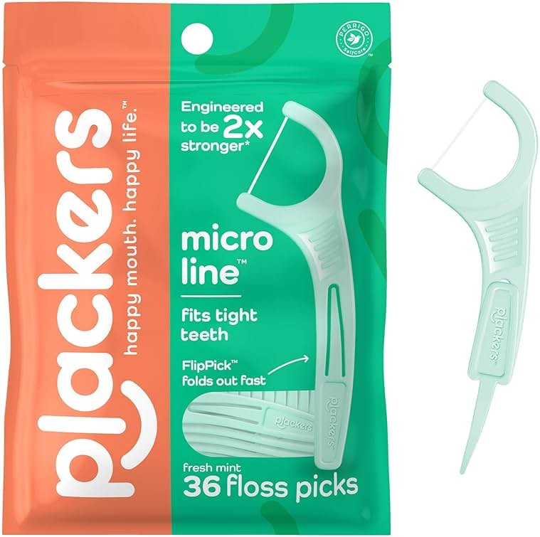 Plackers Micro Line Dental Floss Picks, Fold-Out FlipPick, Tuffloss, Mint, 36 Count - Product Image