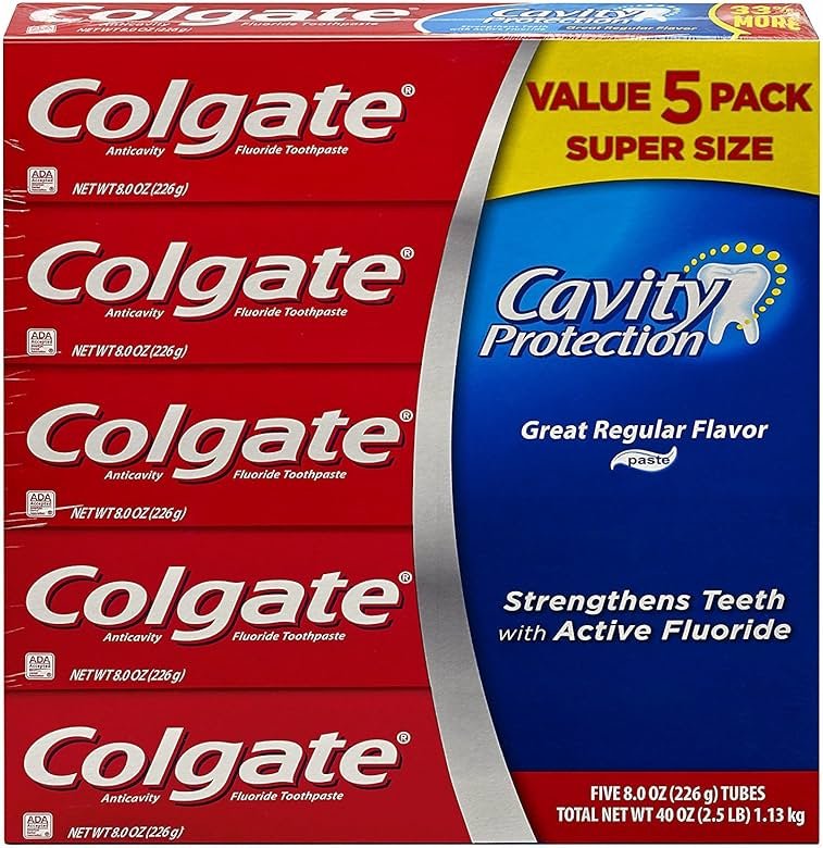 Colgate Cavity Protection Regular Flavor Fluoride Toothpaste 8 Ounce Tube 5 Tubes - Product Image