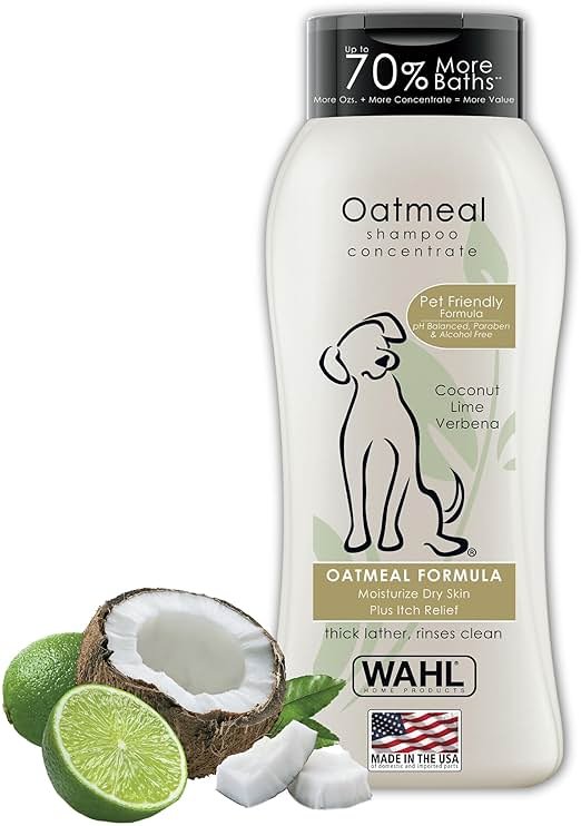 Wahl USA Dry Skin & Itch Relief Pet Shampoo for Dogs – Oatmeal Formula with Coconut Lime Verbena Scent & Pet Friendly Formula, 24 Oz - Model 820004A - Product Image