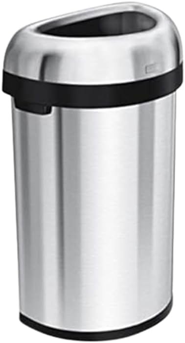 simplehuman 60 Liter / 15.9 Gallon Large Semi-Round Open Top Trash Can Commercial Grade Heavy Gauge, Brushed Stainless Steel - Product Image