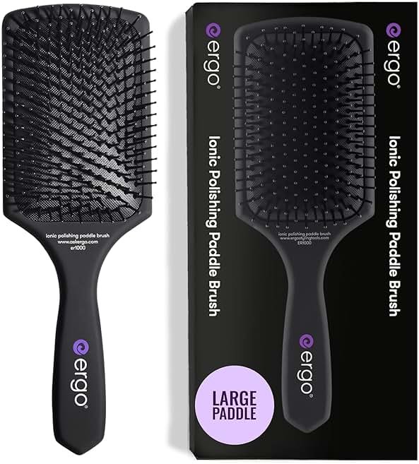 ERGO Ionic Paddle Hair Brush – Large Polishing Brush for Long-Lasting Shine, Detangling Brush for Wet & Dry Hair Care, Hair Styling Tool for Blow Drying (ER1000) - Product Image