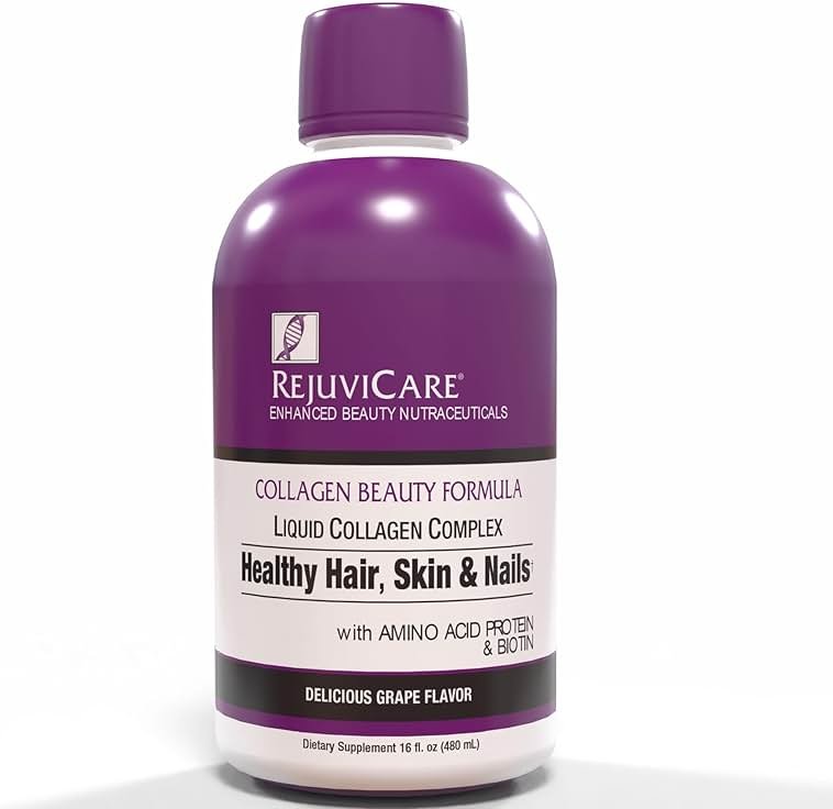 Rejuvicare Liquid Collagen Beauty Formula with Amino Acids, Protein and Biotin, Delicious Grape Flavor, Purple 16 oz ,32 servings - Product Image