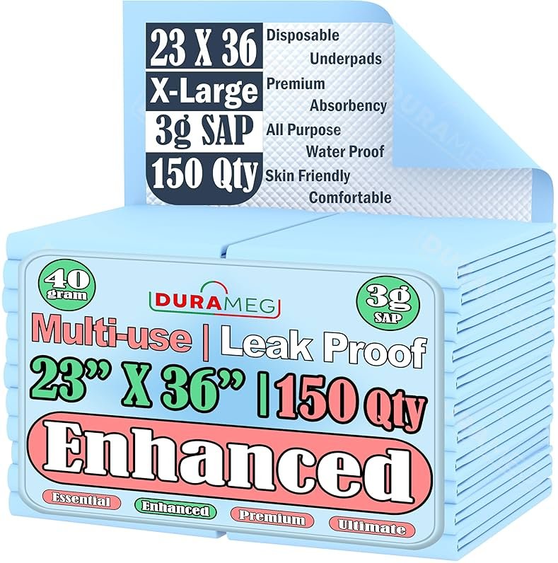 Chucks Pads Disposable 23x36 [150 Count] – Incontinence Bed Pads Disposable, Underpads for Adults | Puppy Pads Large, Dog Pee Pads, Waterproof Chux Pads for Mattress, Furniture & Pet Training - Product Image