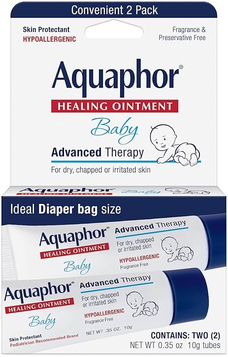Aquaphor Baby Healing Ointment Advanced Therapy Skin Protectant for Chapped or Dry Skin, Drool Rash and Diaper Rash Ointment, Hypoallergenic Baby Essentials, Travel Size, 0.35 Oz Tube, Pack of 2 - Product Image