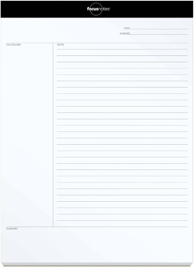 Oxford FocusNotes Writing Pad, Clear Note-Taking System, 8.5 x 11 Sheets, Guided Note, Cue & Summary Sections, 50 Sheets, Professional School and Office Notepad, Proudly Made in the USA - Product Image