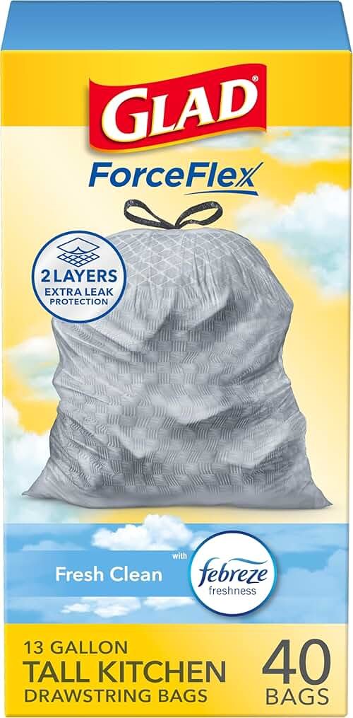 Glad ForceFlex Tall Kitchen Trash Bags, 13 Gallon, Gain Fresh Clean, 40 Count (Package May Vary) - Product Image
