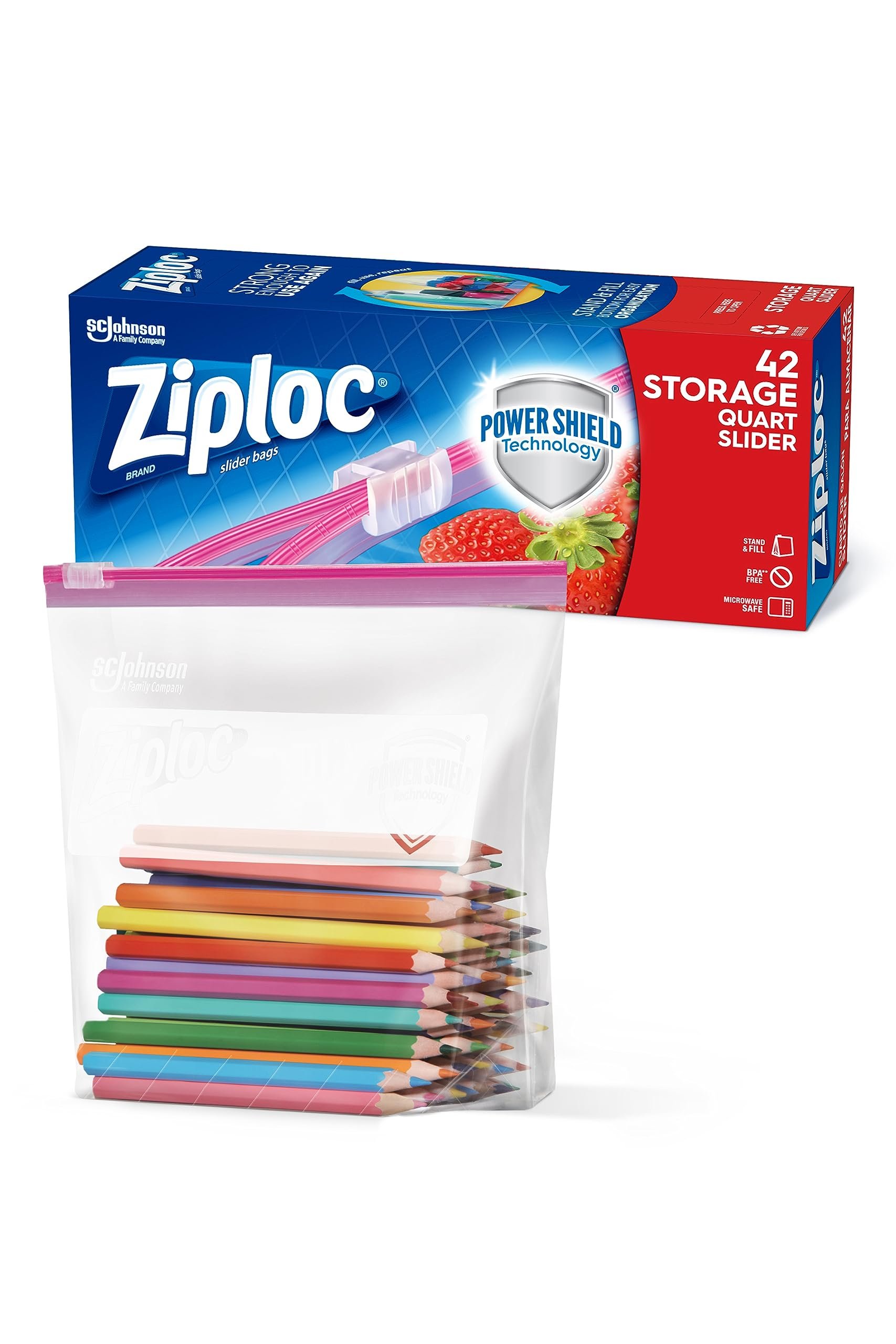 Ziploc Quart Food Storage Slider Bags, Power Shield Technology for More Durability, 42 Count - Product Image