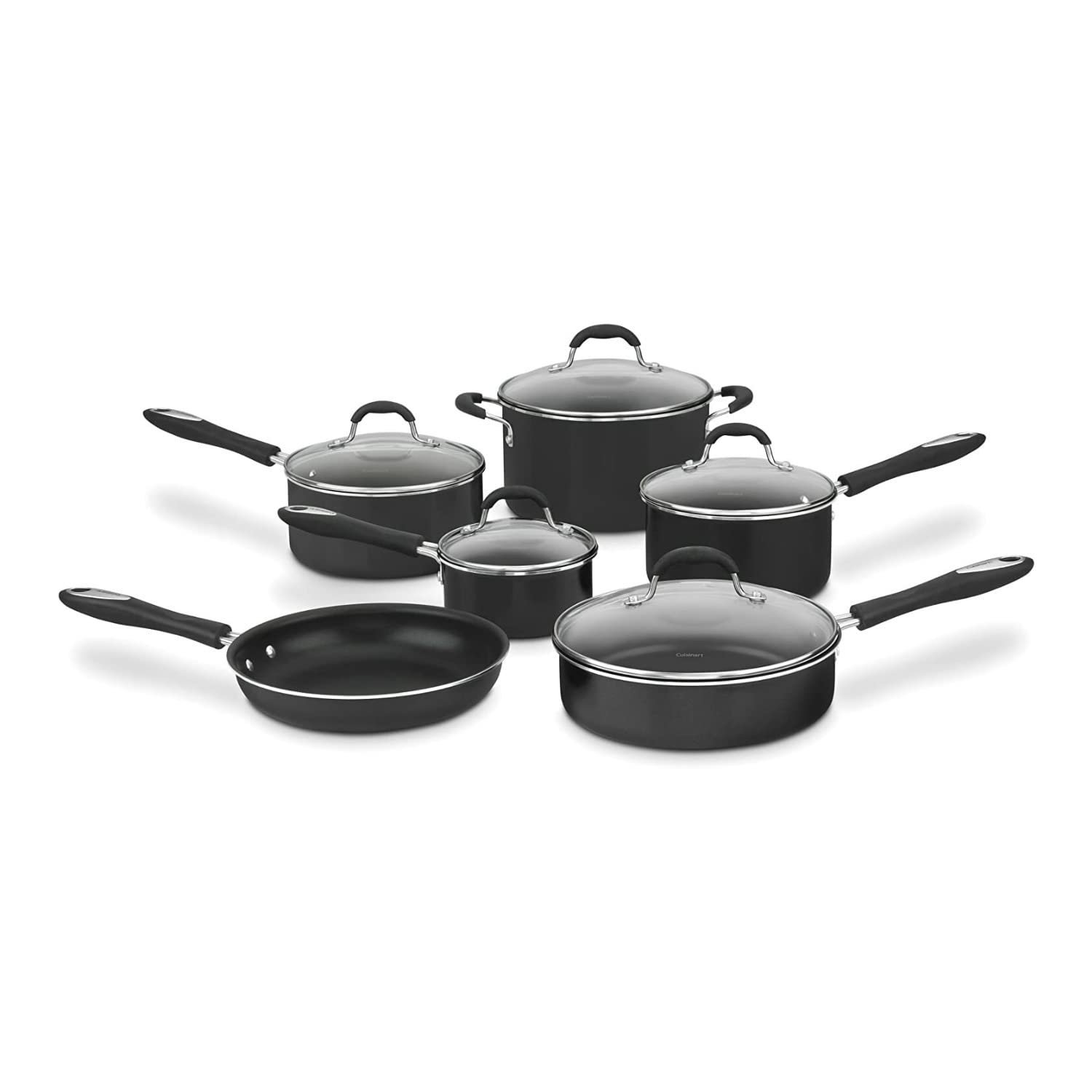 Cuisinart Advantage Nonstick Cookware Set, 11-Piece Pots and Pans Cooking Set with Aluminum Core for Quick and Even Heating, Easy Grip Handles, Dishwasher Safe, 55-11BK - Product Image