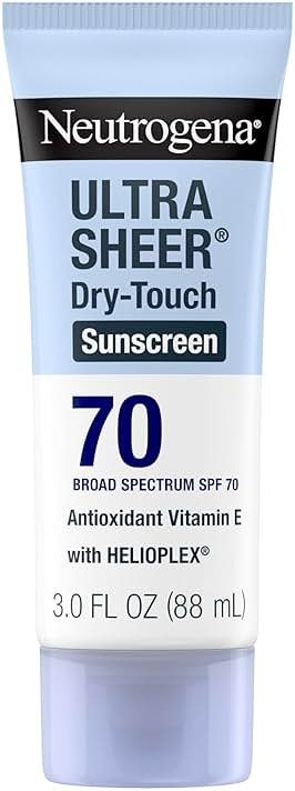 Neutrogena Ultra Sheer Dry-Touch Sunscreen Lotion SPF 70, Broad Spectrum, Water Resistant 80 Min, Oil-Free, Oxybenzone-Free, Non-Comedogenic, Matte Finish, Body Sunscreen, Travel Size 3 Fl Oz - Product Image